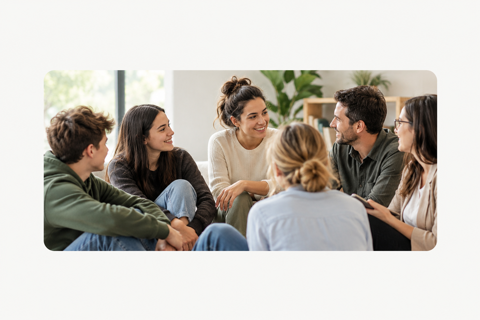 Grupo de jóvenes compartiendo en Ánimo